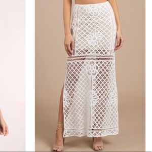 “Lust For Lace” white maxi skirt by Tobi.